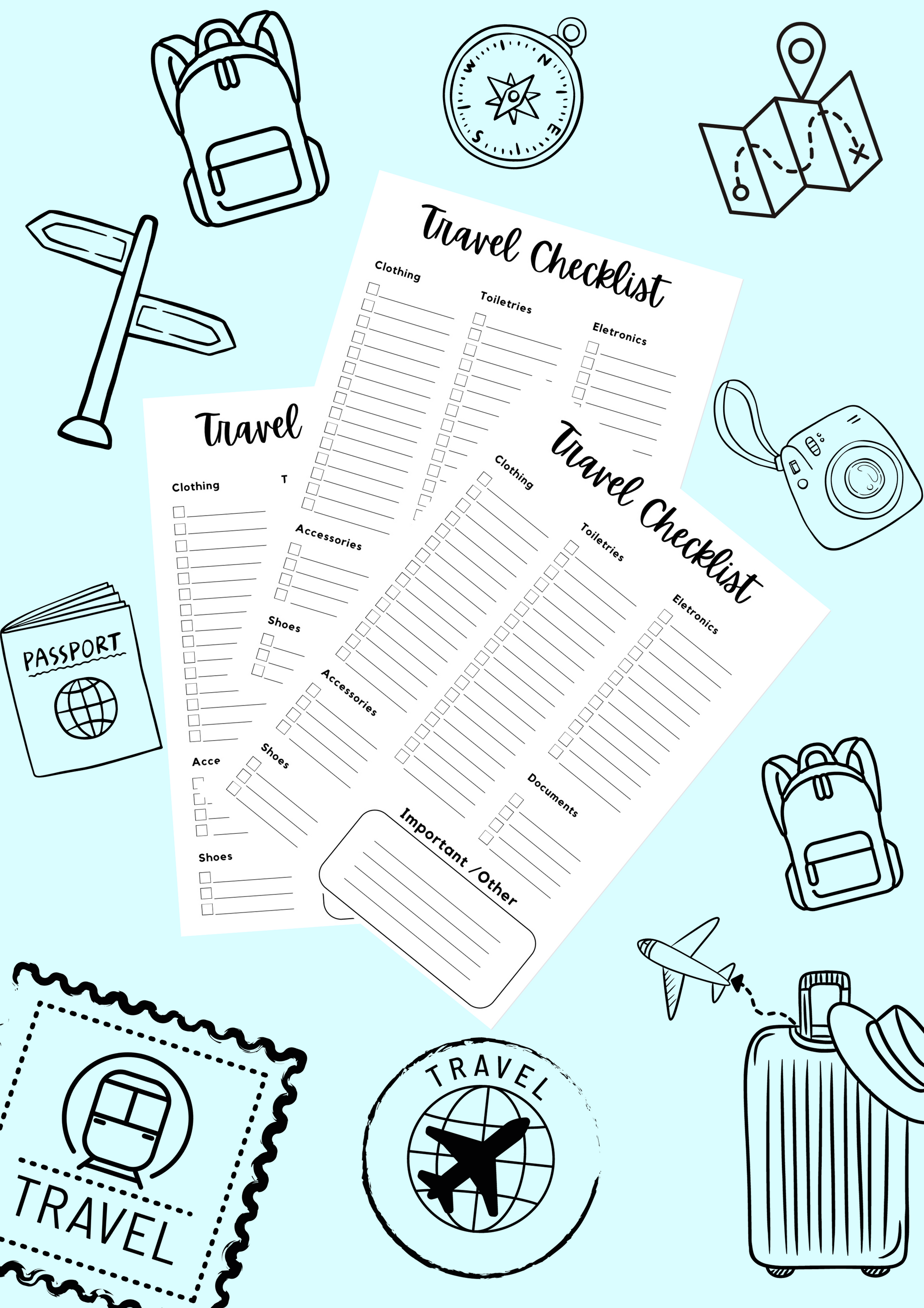 Printable: Travel Packing Checklist Balck and white / Brown and